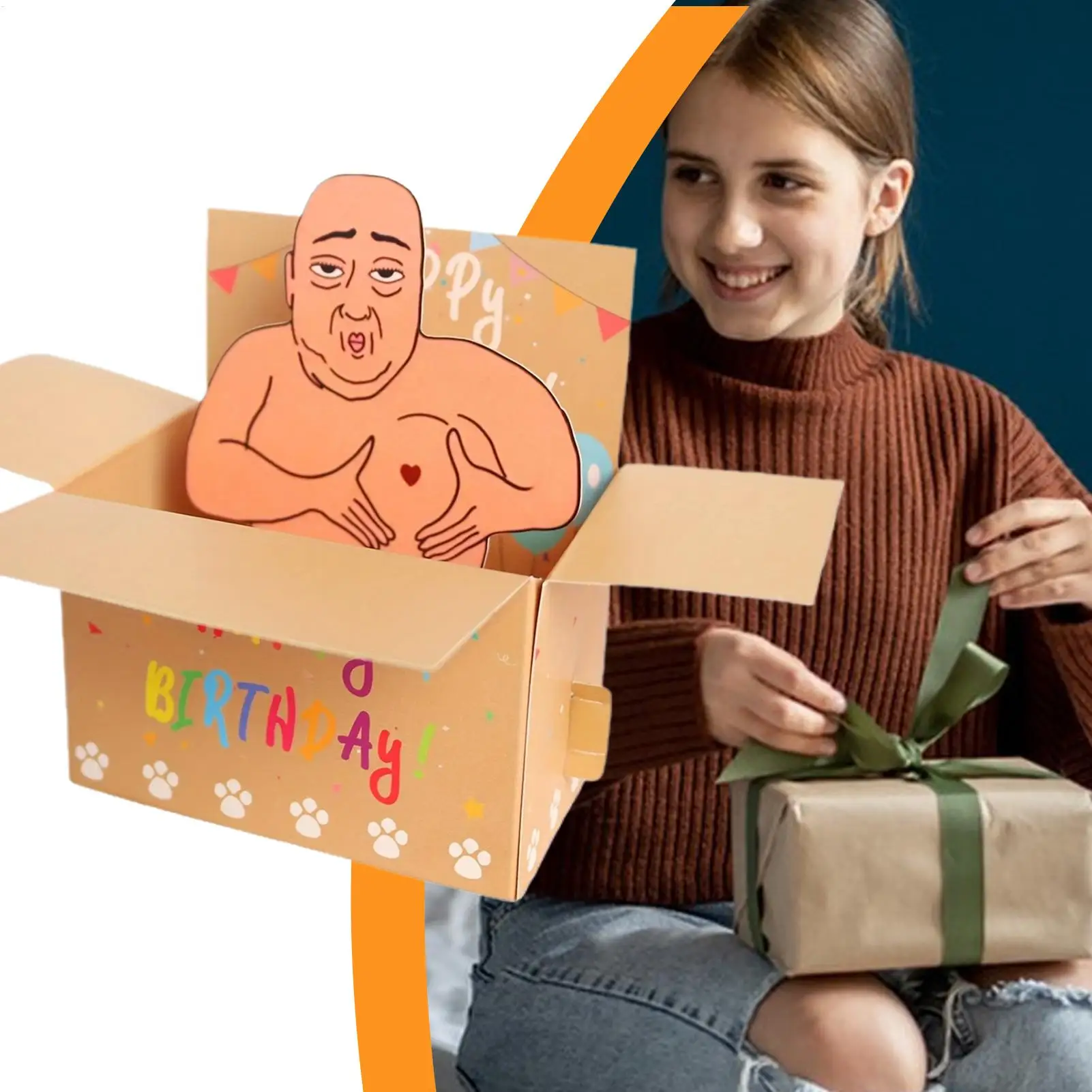 Carte pop-up d'anniversaire hilarante, design de personnage 3D humoristique avec ballons en forme de cœur et confettis, carte fantaisie