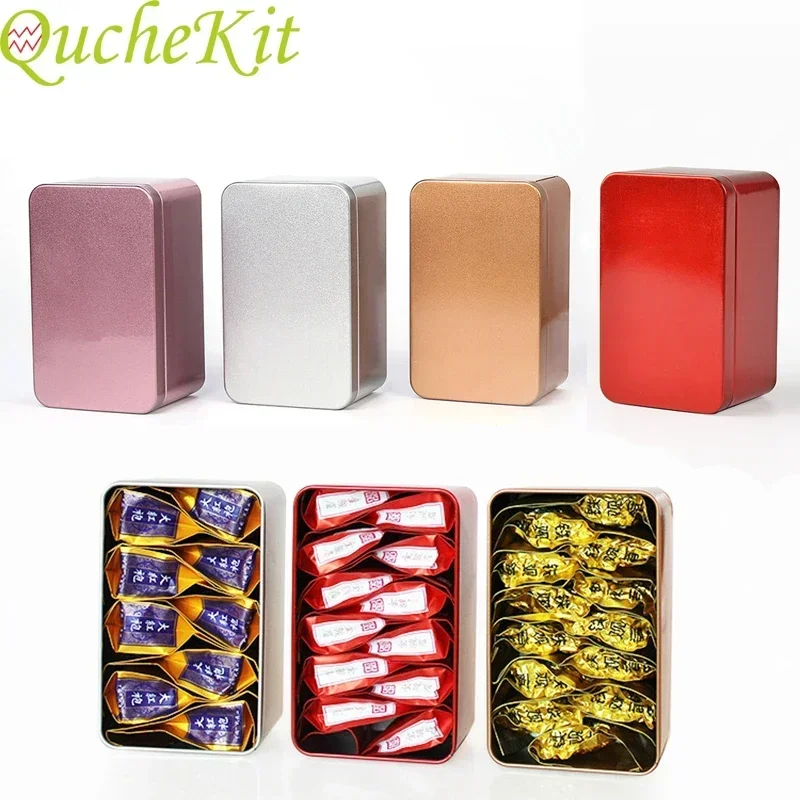 Metal Tin Box Square Tea Box Cosmetics Jewelry Desktop Iron Storage Box Candy Chocolate Small Things Storage Boxes Bins