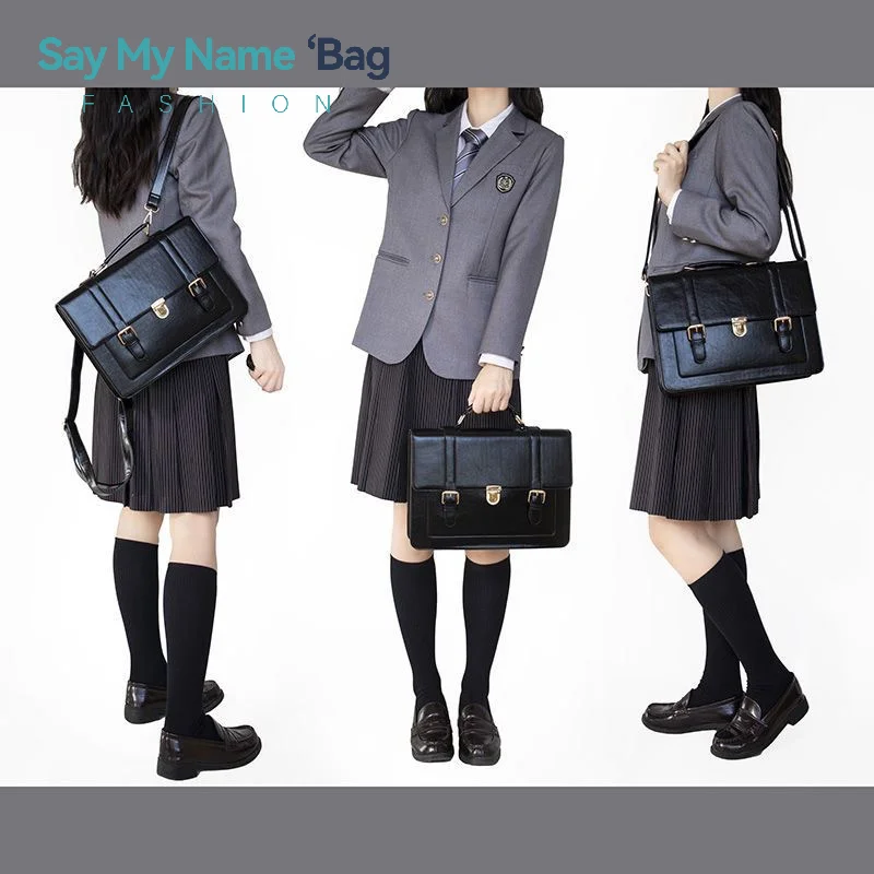 ﻿   Japanische Studenten Handtasche Schultasche Retro PU Rucksack JK Uniform Taschen Umhängetasche Große Kapazität Messenger Bag Cambridge Tasche