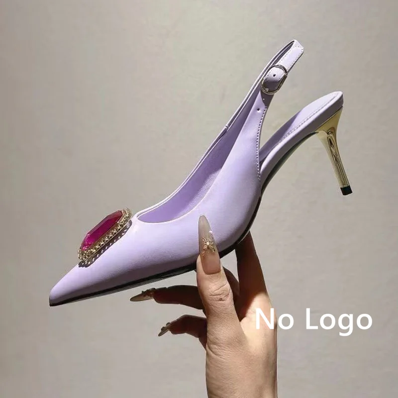 Summer fashion sparkling rhinestone decorated high-heeled sandals for women satin shallow mouth pointed  banquet dress shoes view 5