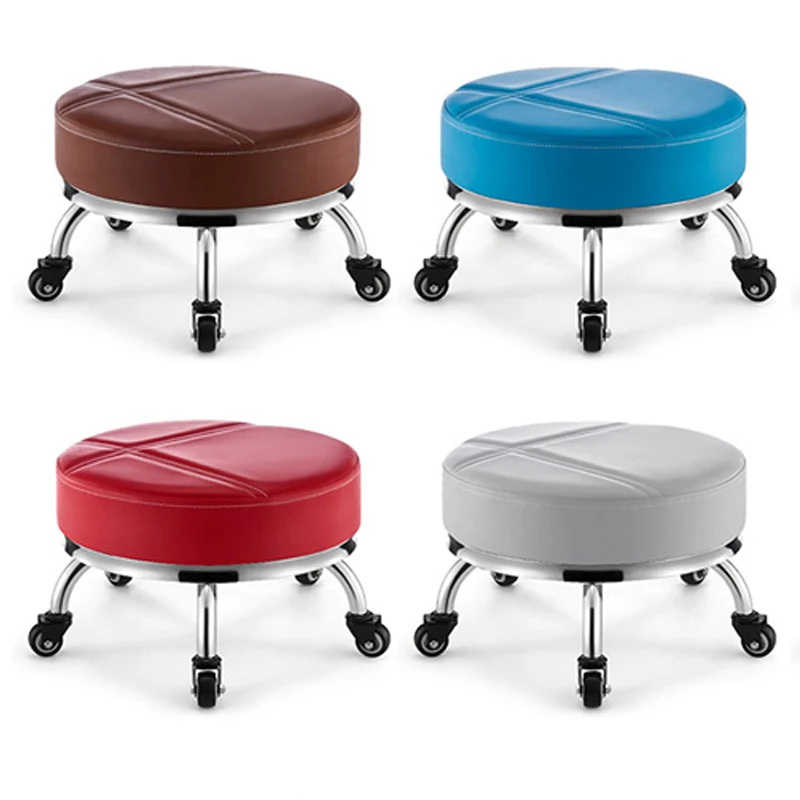 With Pulley Round Stool Pedicure Chair Work Low Stools Floor Cleaning Changing Shoes Sofa Stool Office Footstool Salon Furniture