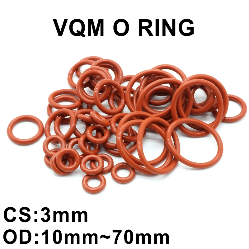 10pcs Red Silicone O Ring Gasket CS 3mm OD 10 ~ 70mm FoodGrade Waterproof Washer Rubber Insulated Round Shape Seal Thickness 5mm