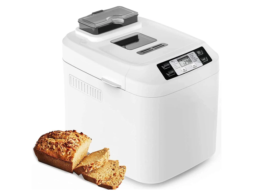 

Bread Machine,2LB Bread Maker,Gluten-Free Setting,Auto Fruit Nut Dispenser & Nonstick Pan,2 Loaf Sizes,13H Reserve &1H Keep Warm