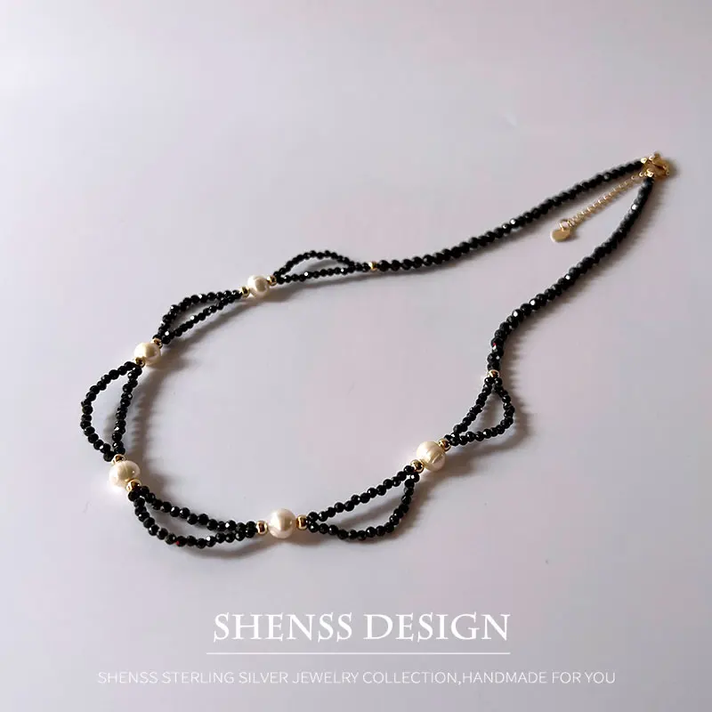 High Quality Super Shiny Natural Freshwater Pearl Necklace Zircon Choker Necklace 6