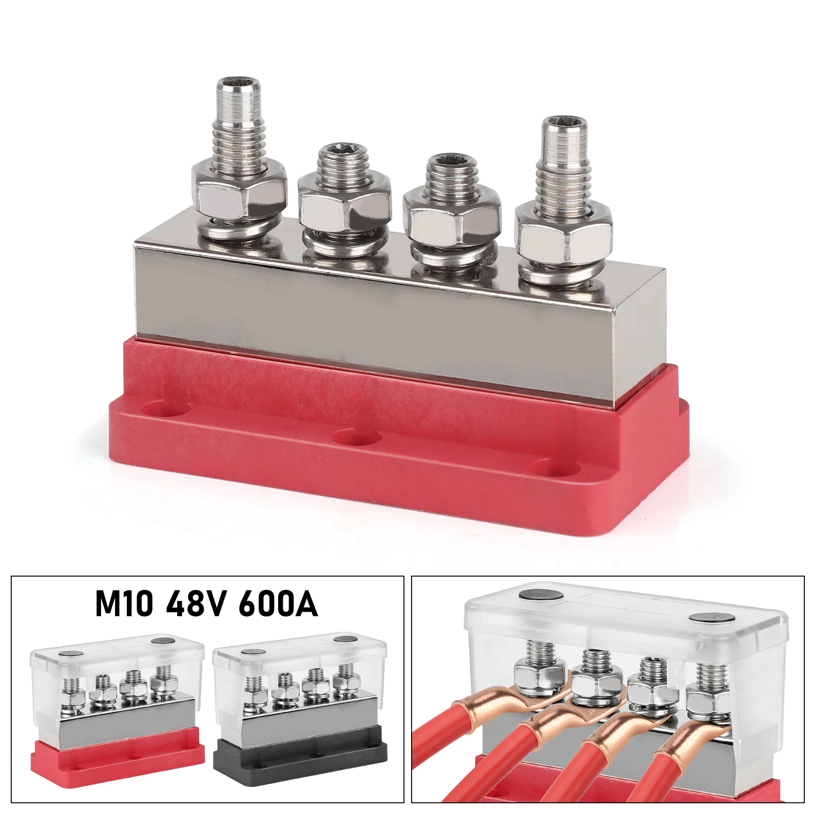 600A M10 Studs Terminals Blocks Universal for Batteries High Voltage Current for Vehicle Marine Solar Electrical BusBar