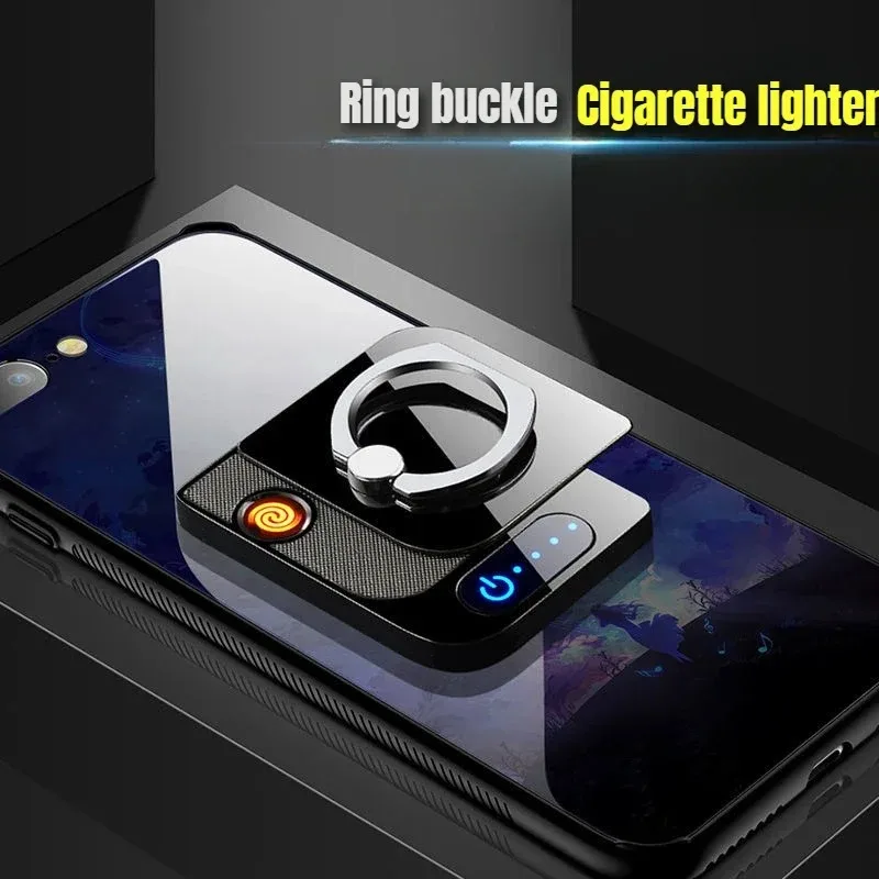 Super Glue Ring Buckle Mobile Phone Holder, Multi-functional Metal Rechargeable Electric Lighter, USB Charging Cigarette Lighter