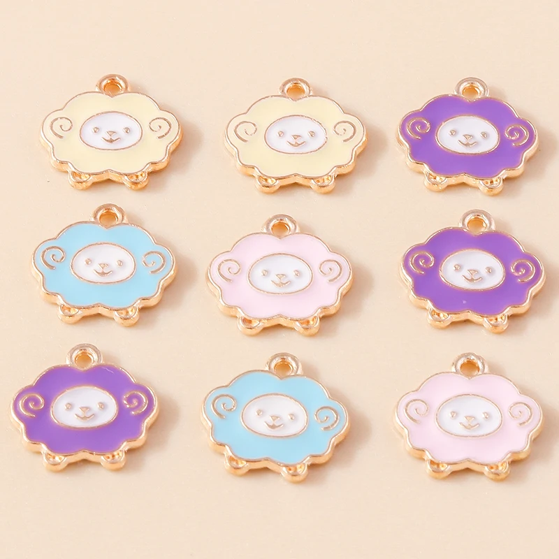 10pcs 14*13mm Gold Plated Cute Enamel Sheep Charms for Jewelry Making Earring Bracelet Necklace Handmade Accessories Wholesale