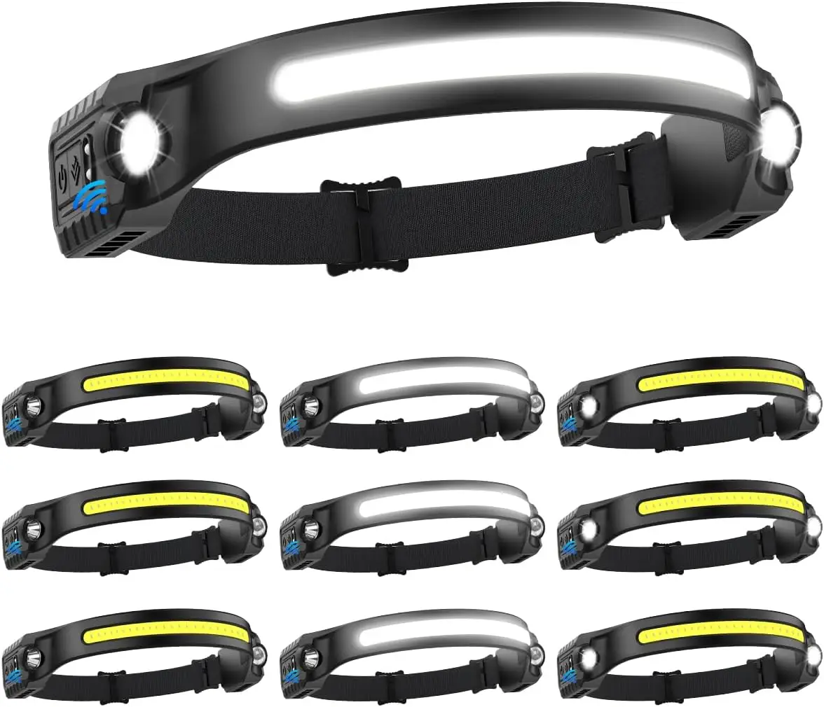 

Перезаряжаемый налобный фонарь, 10 шт., с 230 шт. ° Широкий луч, датчик движения, 5 режимов для бега на открытом воздухе и каски