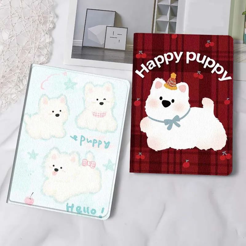 

Cartoon White Puppy Pattern Gift Tablet Case For Samsung Tab Galaxy S6 S11 A A7 A8 A9 A11 10.1 10.4 10.5 Plus Lite