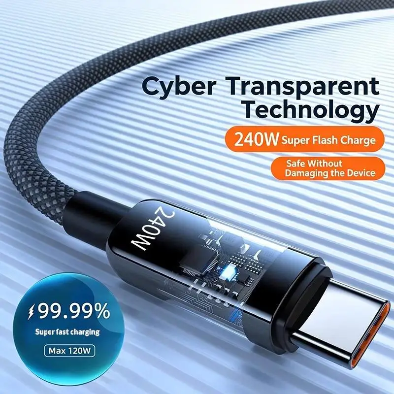【Y】240W USB Cable Fast Charging For Smartphone 1 Meter /2 Meters Type-C Data Cable
