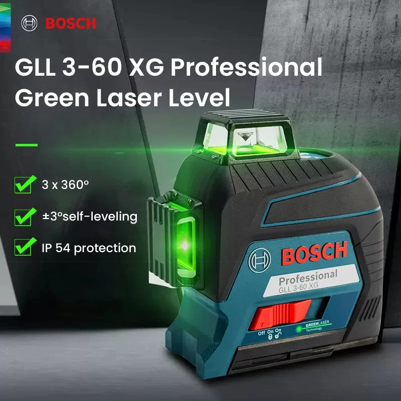 Bosch Professional 360 Self-Leveling Laser Level High Power Green Laser Range Finder Roulette Laser Distance Meter Tools 12 Line