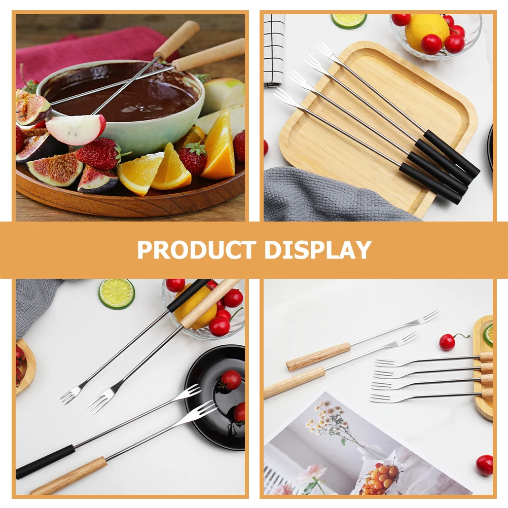 

12pcs Hot Pot Fork Set Chocolate Dipping Forks Stainless Steel Wood Handle Household Fondue Accessories Cheese Dessert Fruit