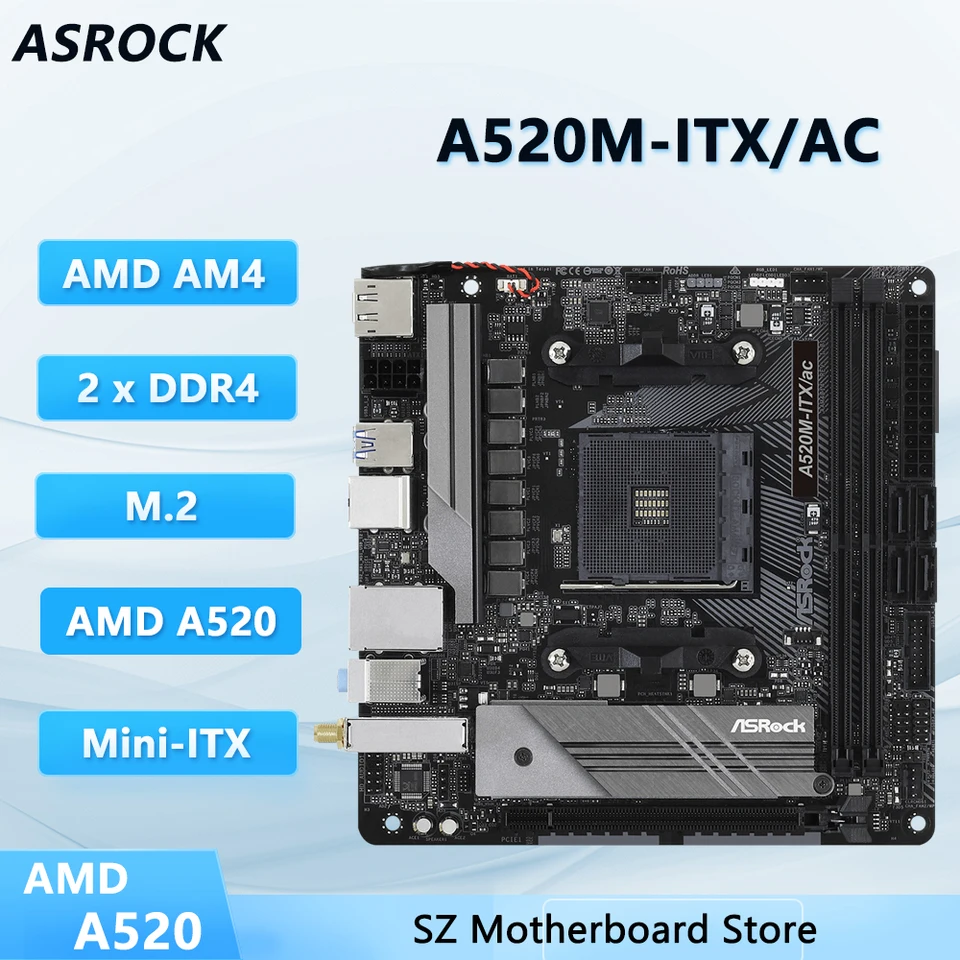 ASRock A520 Mini-ITXマザーボード A520M-ITX/AC ソケットAM4 64GB