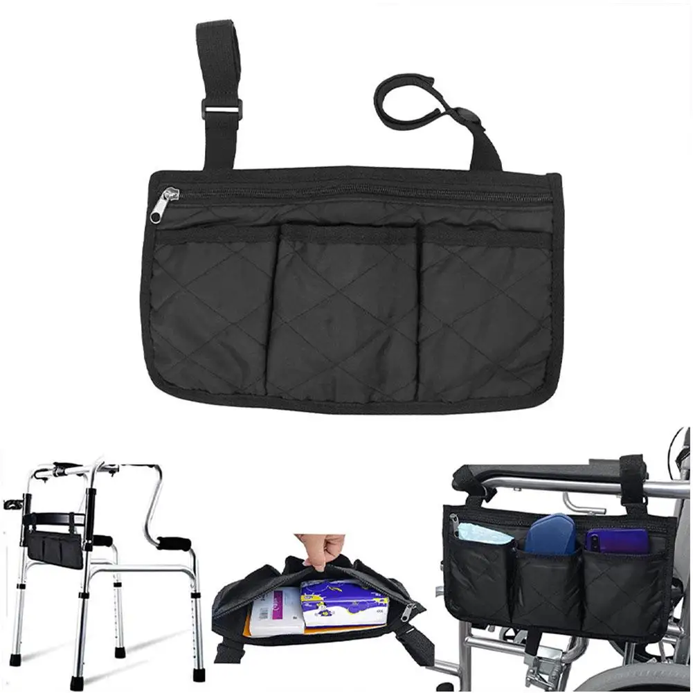 Wheelchair Armrest Side Storage Bag Portable Pocket Suitable For Most Walking Wheels And Mobile Equipment Accessories L1F7