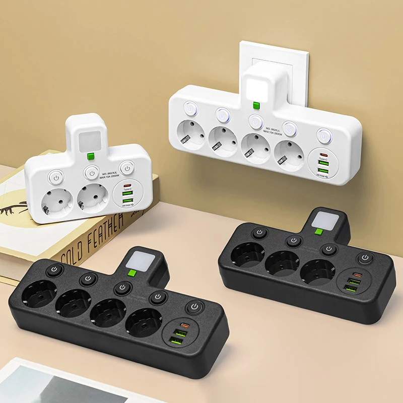 EU Plug 3/4/5/6 Outlet Power Strip With USB Ports Individual Switch Versatile Wall Adapter Wall Socket Universal Network Filter