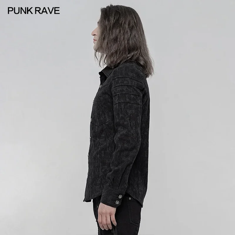 PUNK RAVE Men's Gothic Classic Stretch Jacquard Blouses Punk Slim Palace Noble Simple Casual Long Sleeve Men Shirts