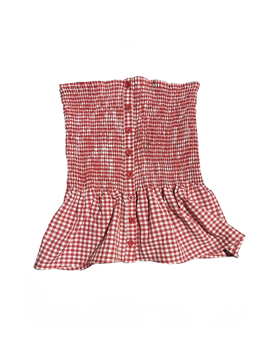 Top a tubo da donna Plaid Y2K chiusura a bottone senza spalline Fit Fashion corsetto Tops