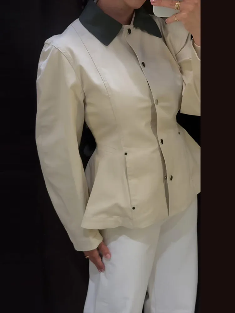 Damenmäntel mit Taillierung, Paneelkragen, Einreiher-Jacke, Retro-Büro-Lady-Stil, Revers, Langarm, Schlanke Oberteile, Neue Oberbekleidung – Detail 9