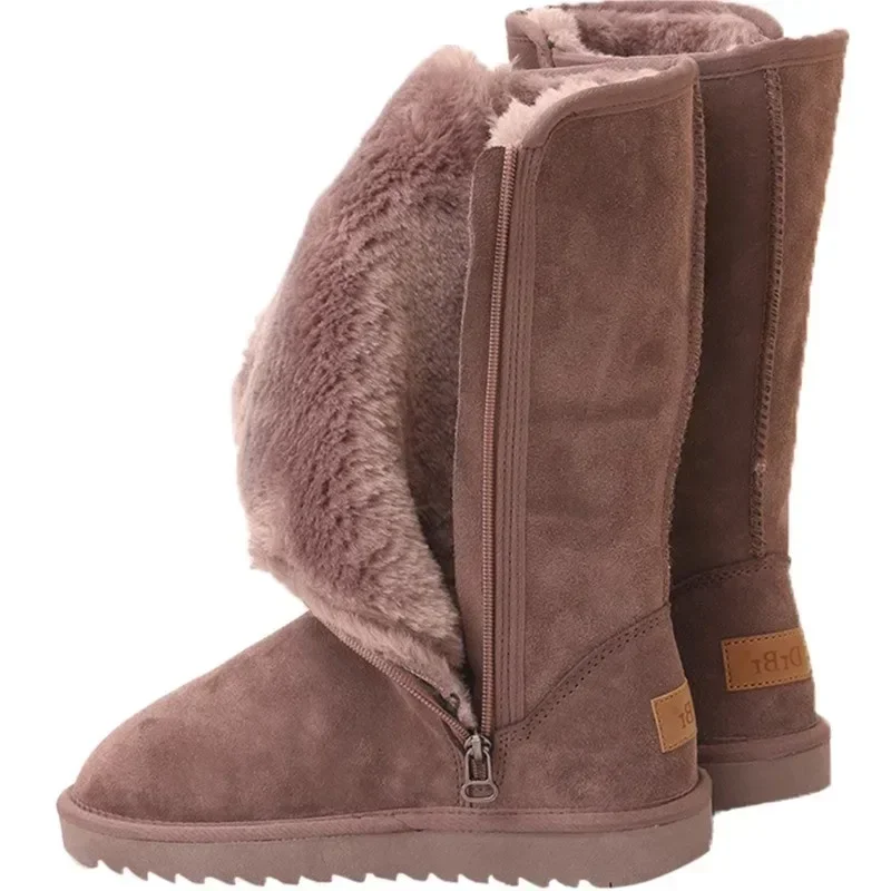 Botas de nieve planas de felpa con punta redonda para mujer, zapatos cálidos con cremallera lateral, de tubo alto sólido, gran oferta, invierno, 2024