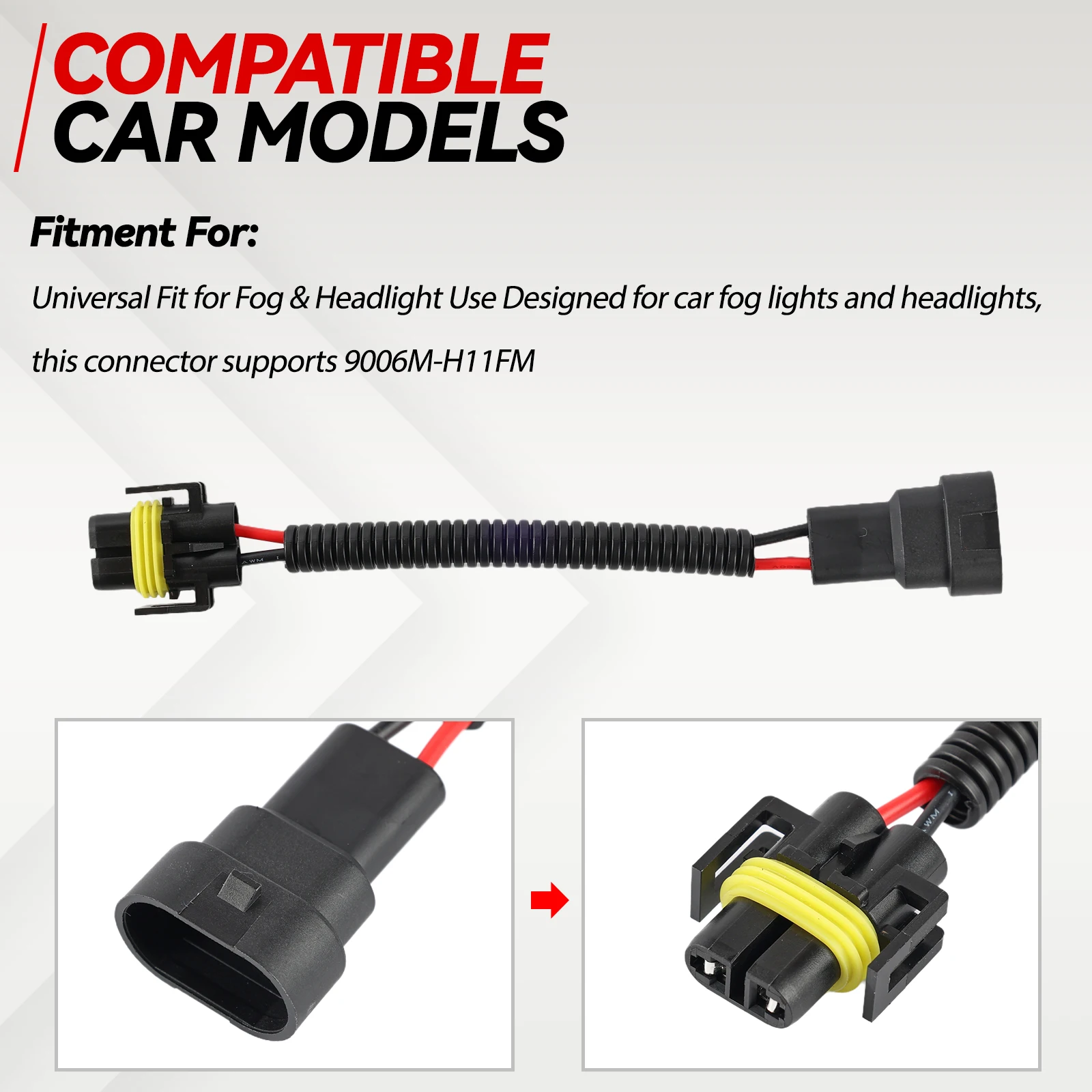 2x 9006 9005 To H11 H8 Headlight Fog Light Bulb Lamp Retrofit Wiring Harness Adapter Socket Plug Cable Connector Wire 12cm 5inch