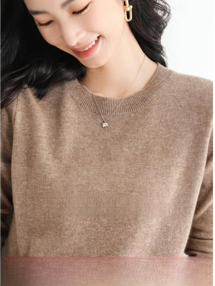 

Autumn Winter Women's Camere Knitted round Ne Woolen Top Right oulder Loose Inner Thin irt Commute Sle Soft Long Sl...