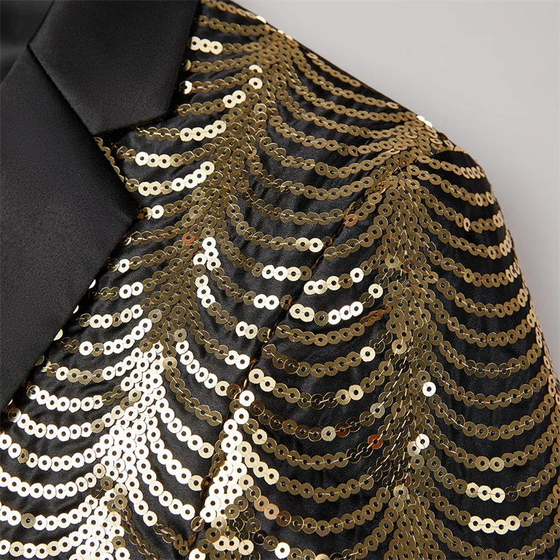 Men's Luxury Blazer with Purple Sequin Wave Design - One Button Slim Fit Suit Jacket for Stage Performance, Singer, Host, Party