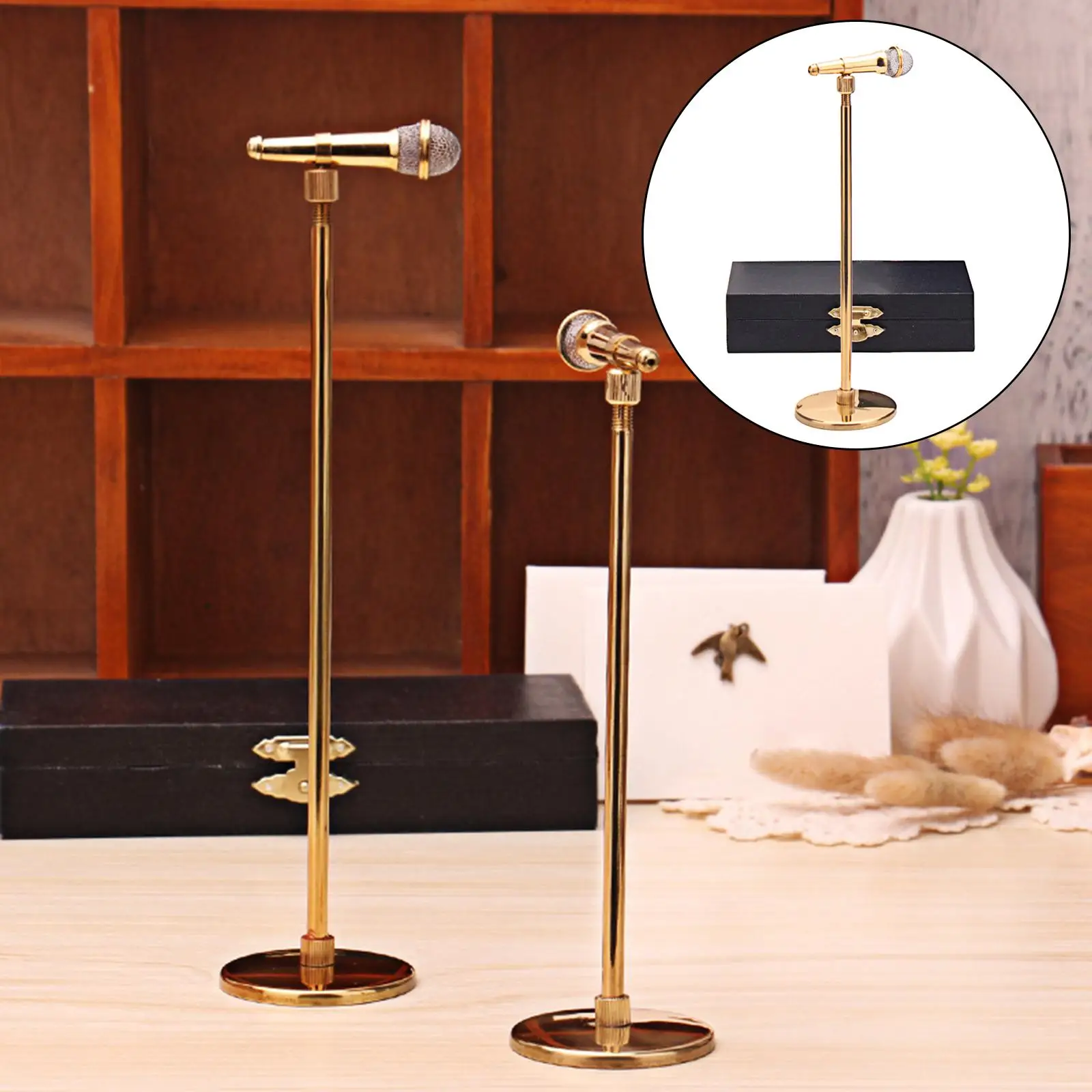 

Miniature Mini Microphone Model with Storage Case Dollhouse Decor Accessory Musical Instrument Kids Pretend Toys Presents