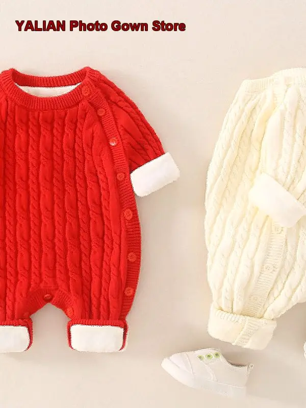 Infant Onesie Spring Autumn Newborn Boys Girls Set Fleece Lined Warm Outwear Knit Clothes