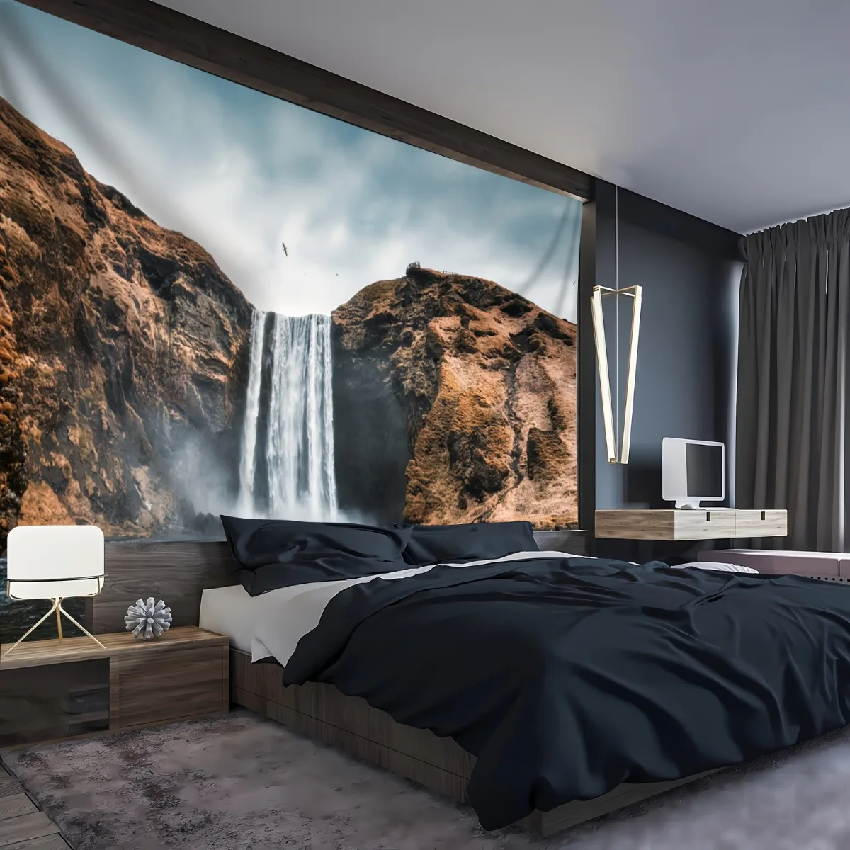 Grand Canyon Waterfall Tapestry Polyester River Gorge Mountain Vista Wall Hanging Nature Decor