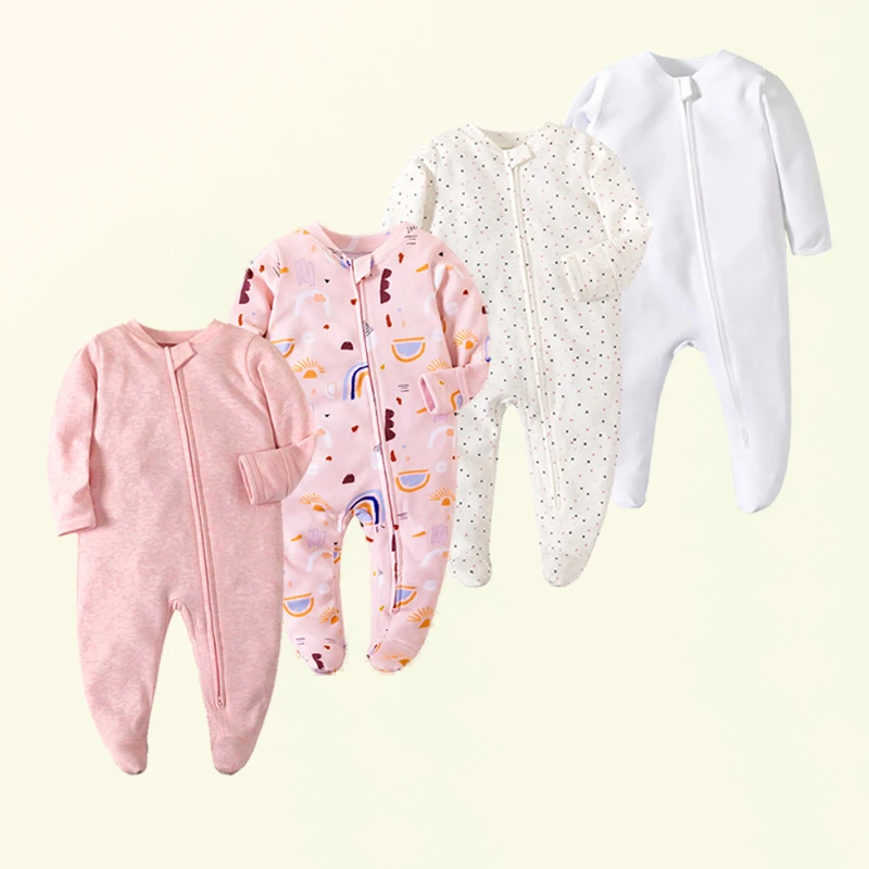 Newborn Baby Clothes Footed Pajamas Zipper Girl and Boy Romper 0-12 Months Soft Cotton Solid White Fashion Long Sleeve Jumpsuit