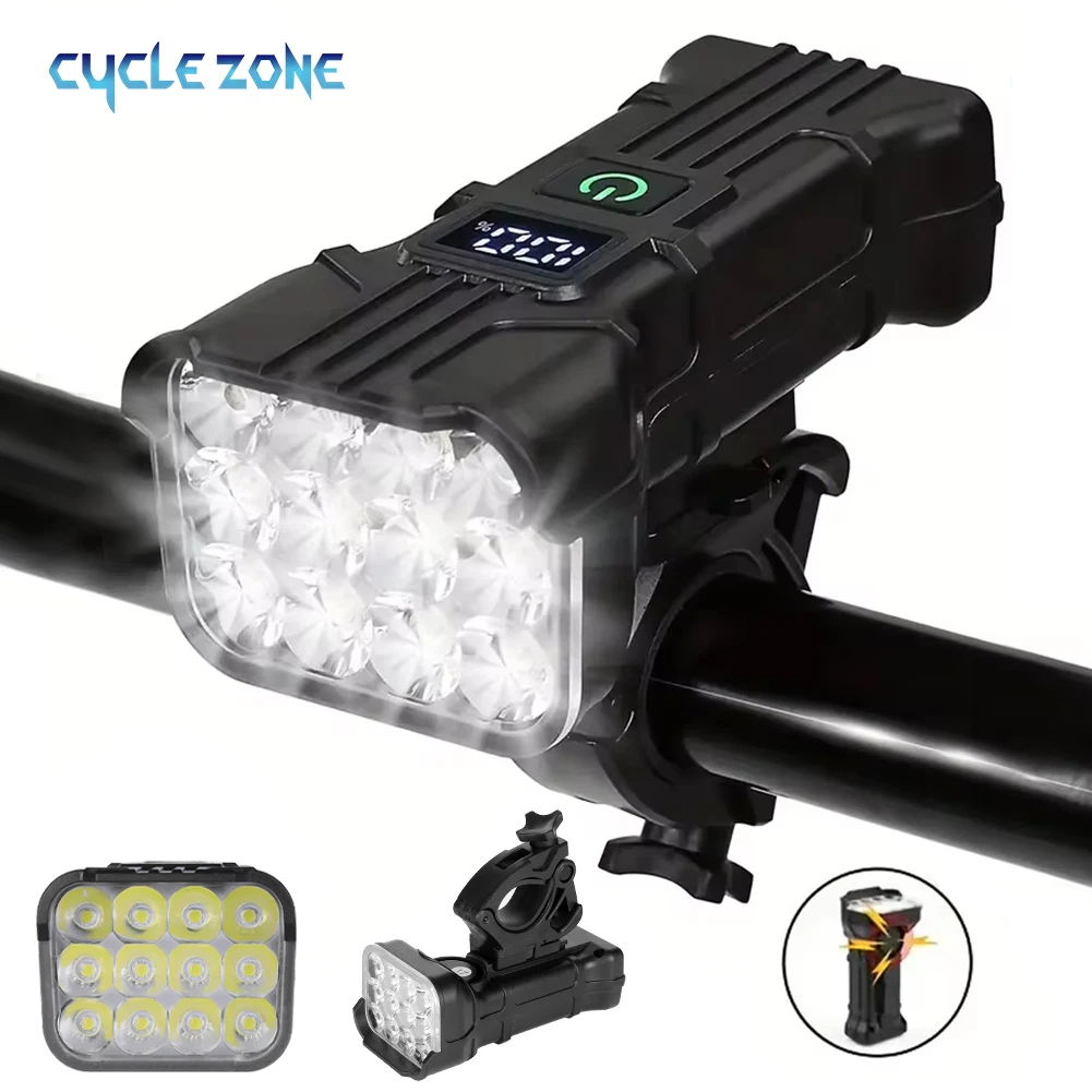 12 LED Portable Flashlight Bike Light with Horn Bicycle Front Light Rechargeable Bicycle Head Lights Cycling Night Safety Lamp