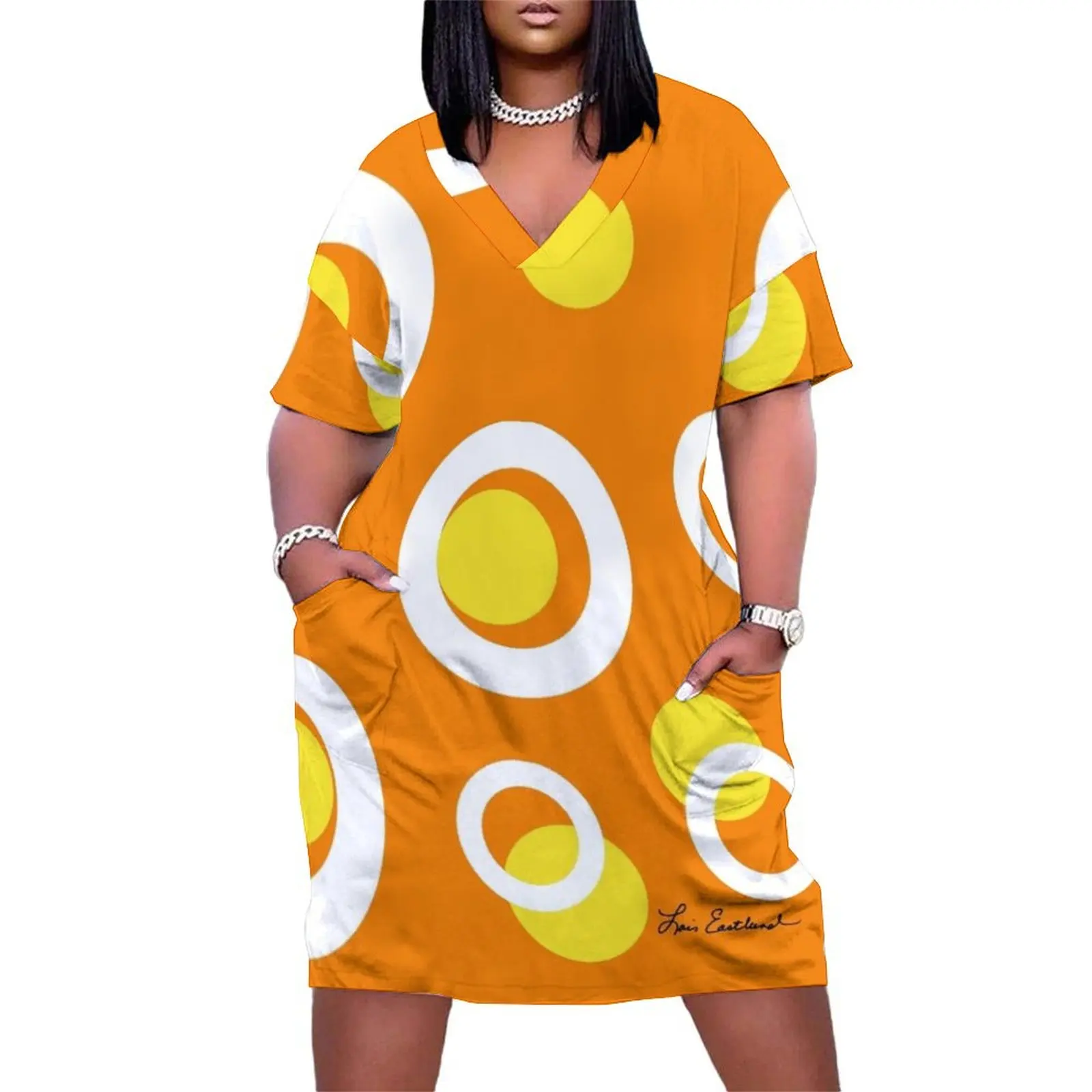 

Orange White Yellow Mod Circles Loose Pocket Dress birthday dresses for women women"s dresses luxury