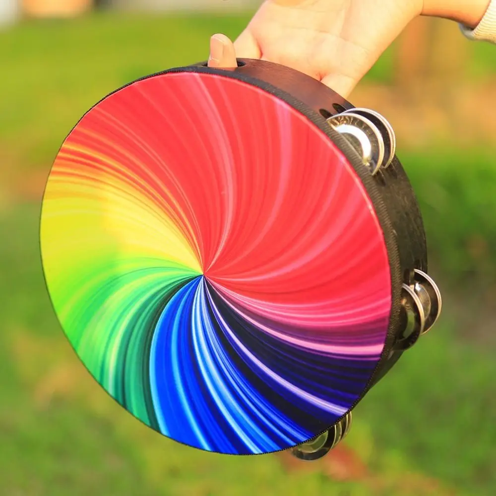 Peace Dove Double Row Jingles Hand Drum Colorful Double Layer Musical Instrument Dazzling Colour Drum For Toddlers