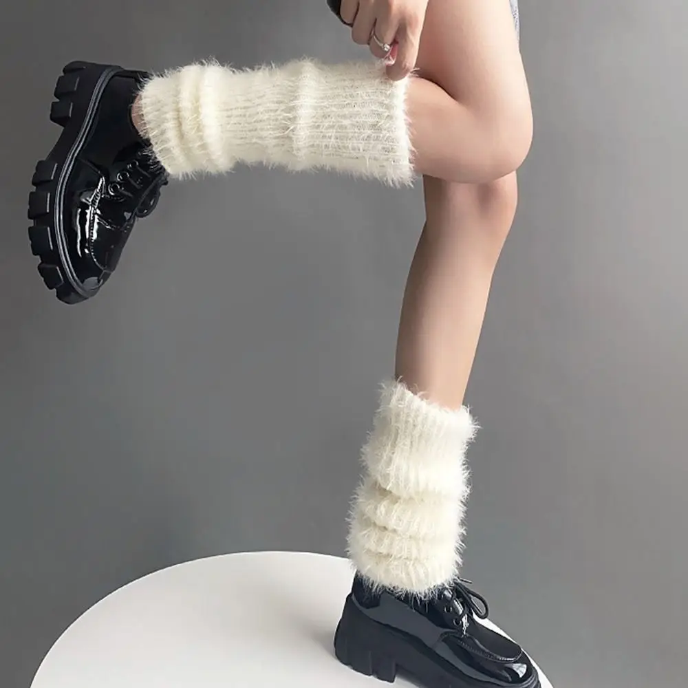 1Pair Plush Leg Warmers For Women Girl Lolita Winter Thickened Knitted Wool Leg Cover Pile Socks Calf Socks Boots Cover