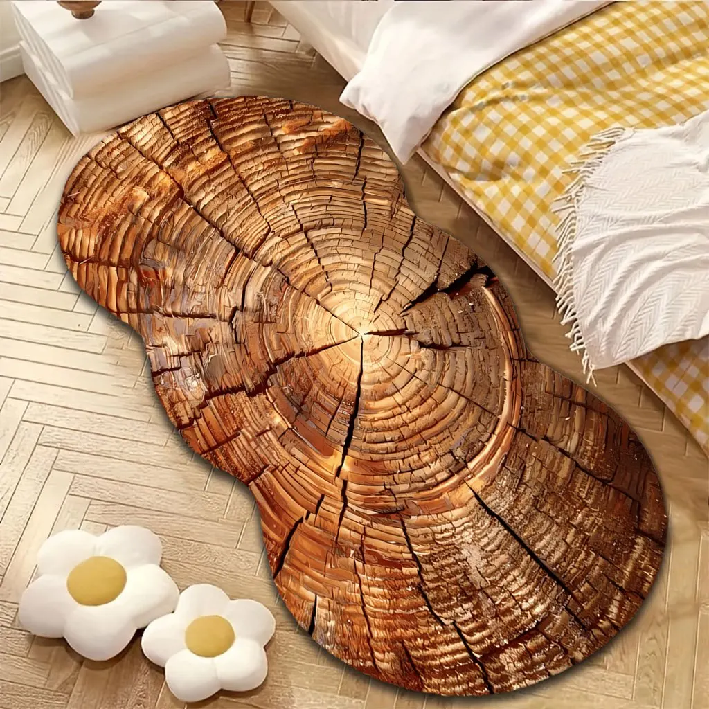VIKAMA Simulation Tree Stump And Annual Ring Shaped Carpet Anti-Slip Retro Style Bedroom Bedside Decorative Area Rug Home Decor