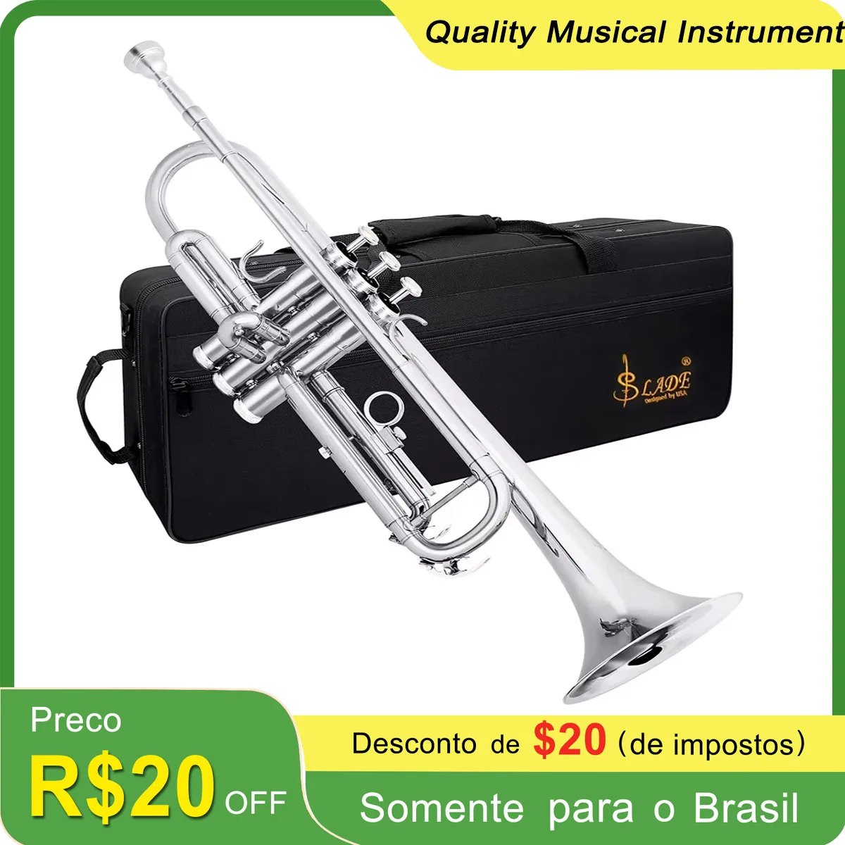 Silver SLADE Bb Trumpet Brass Instrument Standard Brass Trumpet Set for Students Beginners with Box 7C Blow Mouth Gloves Parts