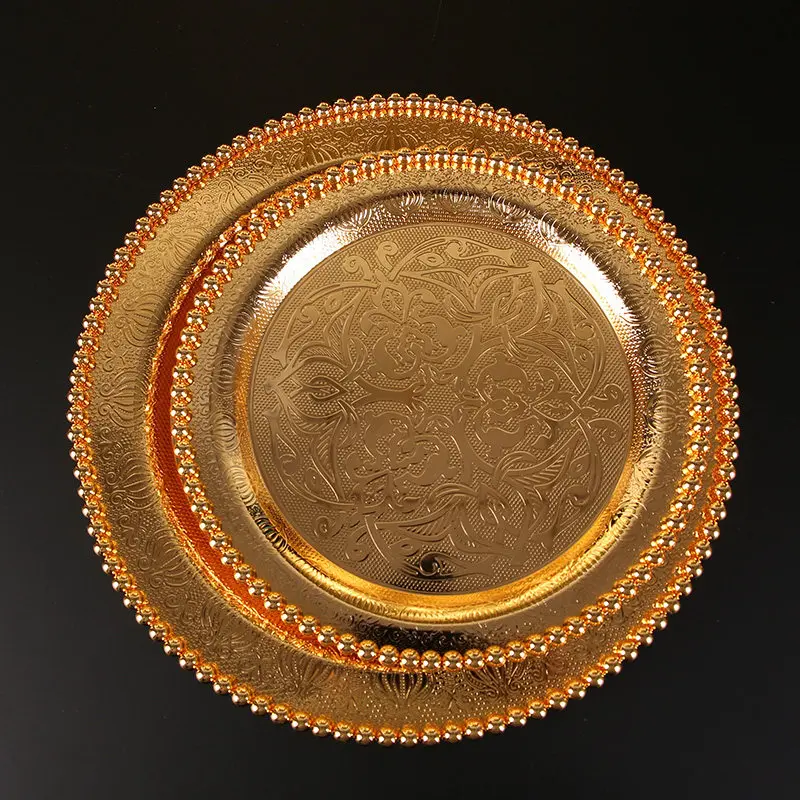 

LMM household round metal iron gilt large plate chicken plate put cup