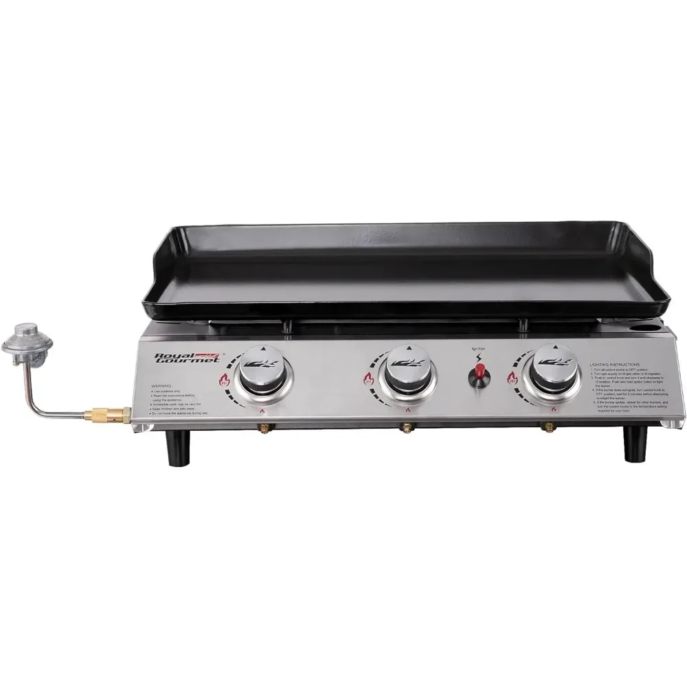 

3-Burner 26,400-BTU Portable Gas Grill Griddle Flat Top for Outdoor Camping Tailgating Picnics Silver Freight free