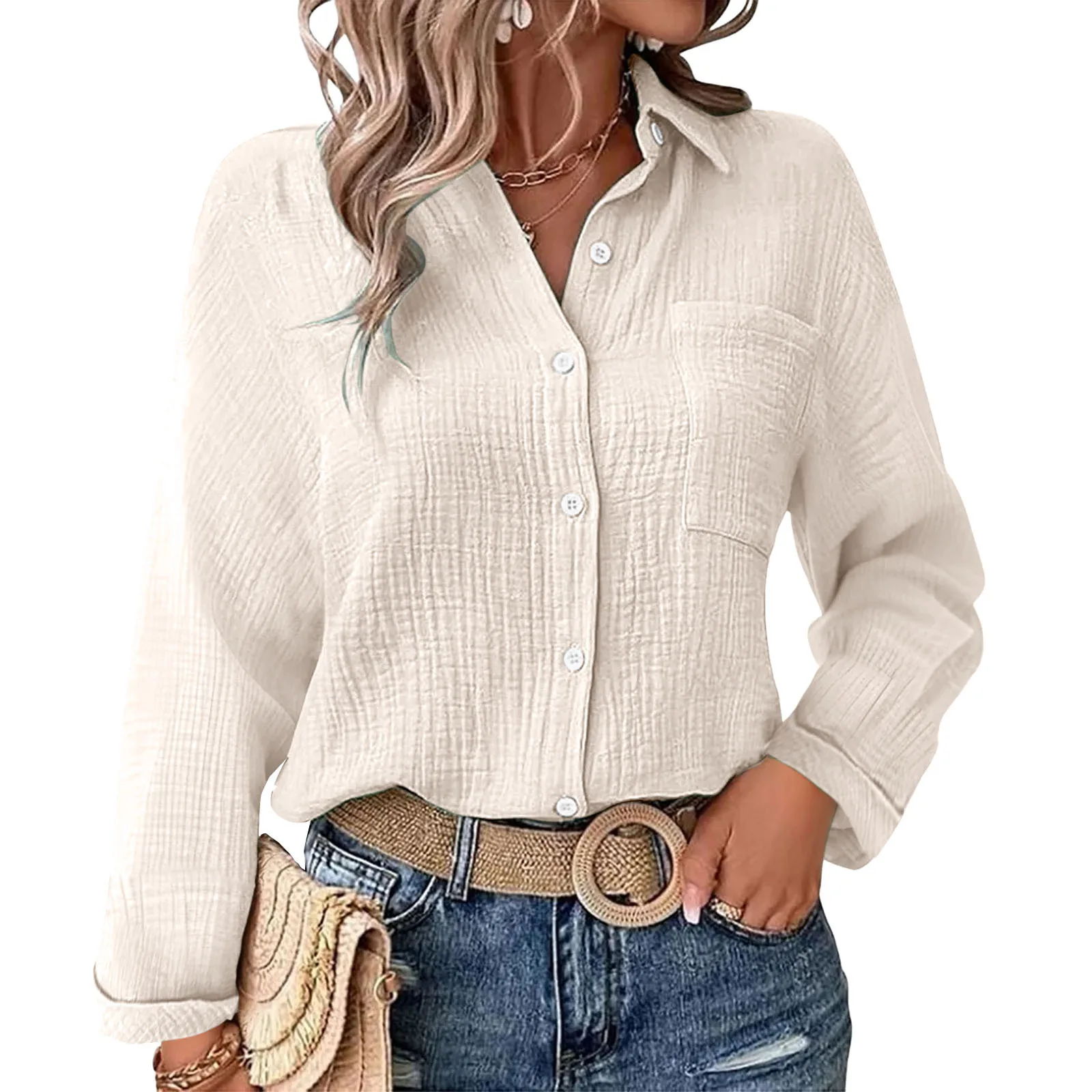 Casual Simple Style Solid Single Breasted Cardigan Shirt Women's Spring Autumn Fashion Lapel Long Sleeved Loose Top Lady Blouses