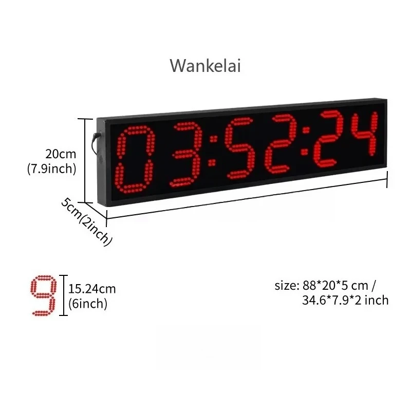 CP27 Double-sided Large 6-digit LED Digital Stopwatch for Timing (6-inch, 9-inch, 12-inch, Red and Blue)