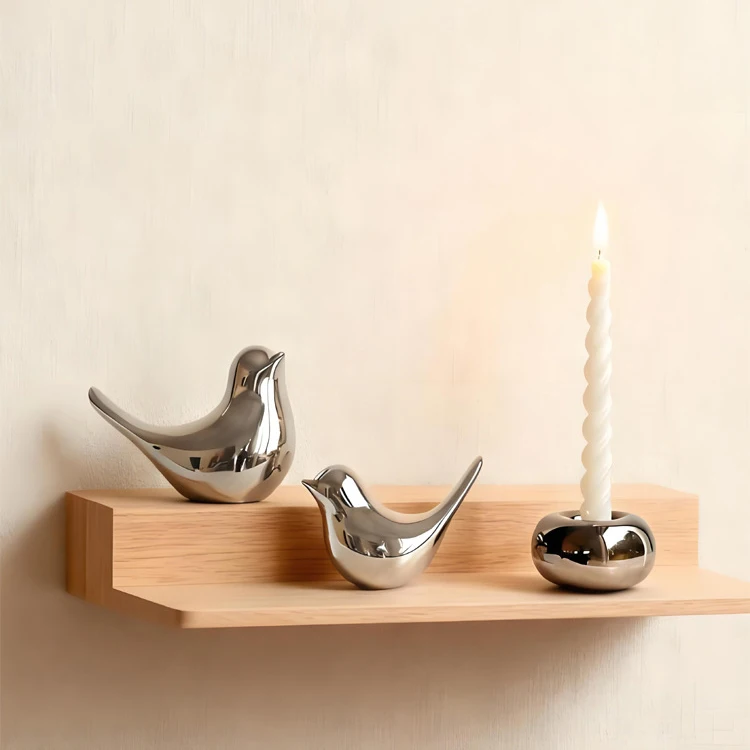 Nordic Minimalist Silver Bird Ceramic Decor for Living Room, Dining Table, Candle Stand, Creative Home, Holiday Party Accessorie
