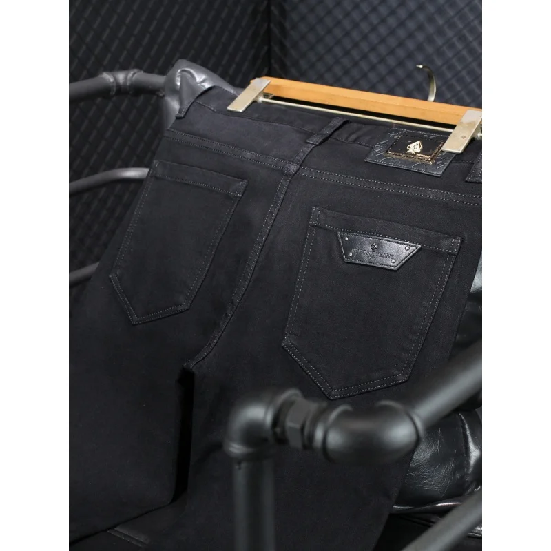 Black Fleece-Lined Thickened Jeans Men's Winter Slim Fit Skinny Pants Casual All-Match Stretch High-End Men's Trousers