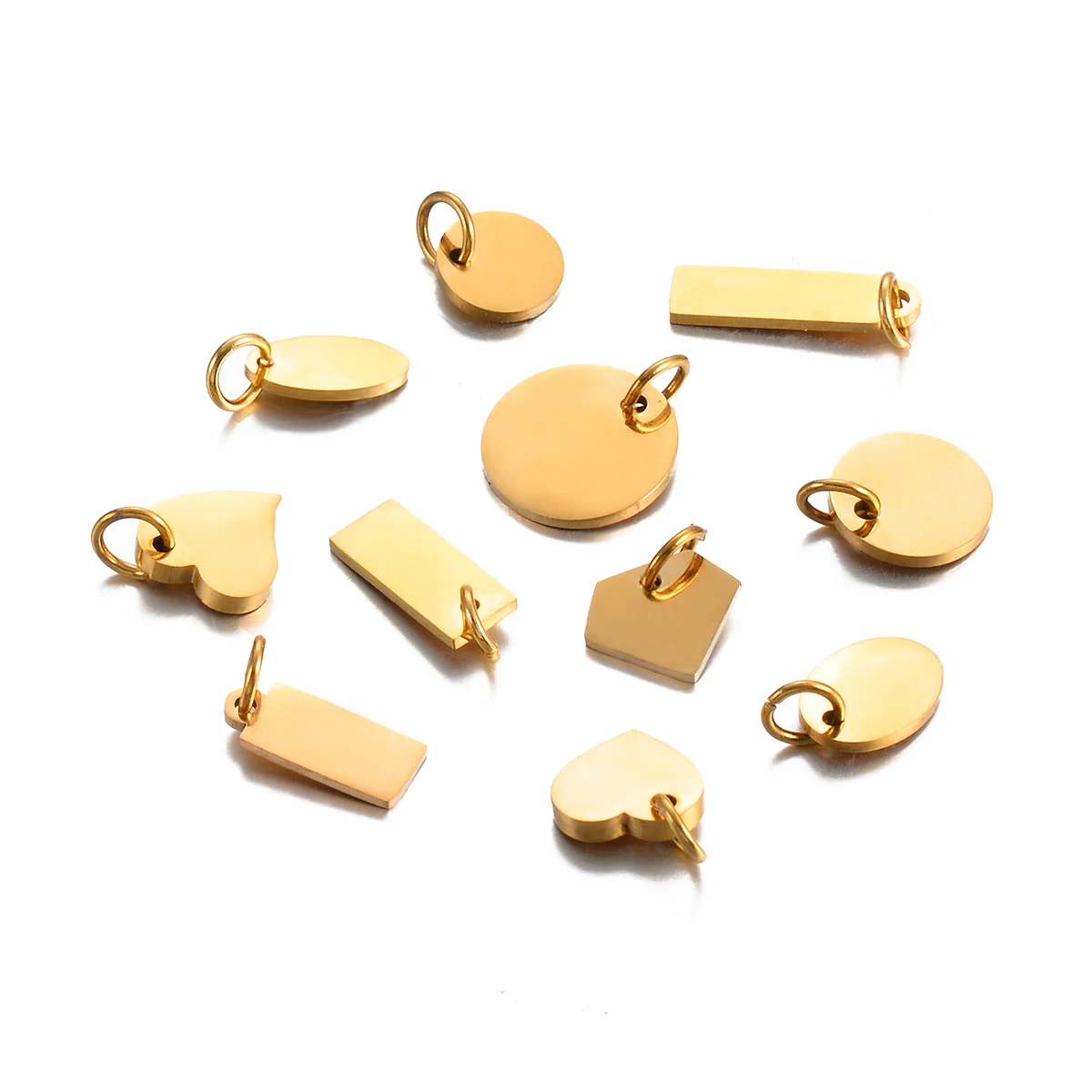 

25pcs/lot Stainless Steel Mirror Polished Blank Rectangle Heart Round Oval Charms For DIY Pendant Necklace Jewelry Making