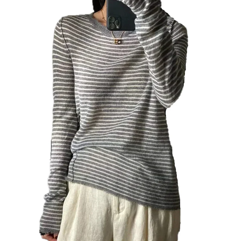 European goods round neck fringe knitted cashmere sweater female autumn winter thin wool base sweater loose sweater