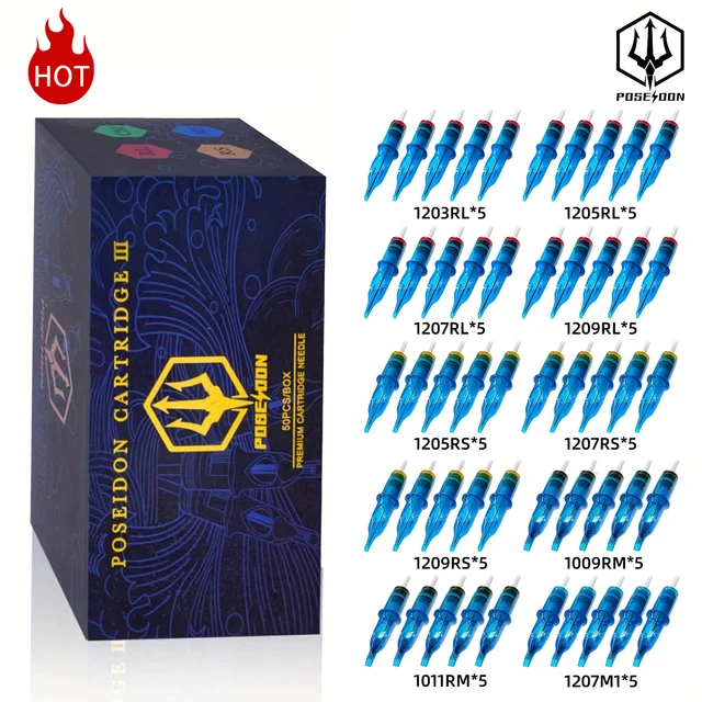 POSEIDON PRO MAX 50 SZTUK Mieszane Kartridże do Tatuażu Profesjonalne Jednorazowe Bezpieczne Kartridże Igły do Tatuażu Akcesoria do Tatuażu