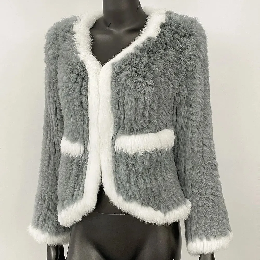 OFTBUY réel manteau de fourrure de lapin Femme chaud vraie veste de fourrure nouveau tricoté à manches longues printemps décontracté véritable hiver épais vêtements d'extérieur Femme