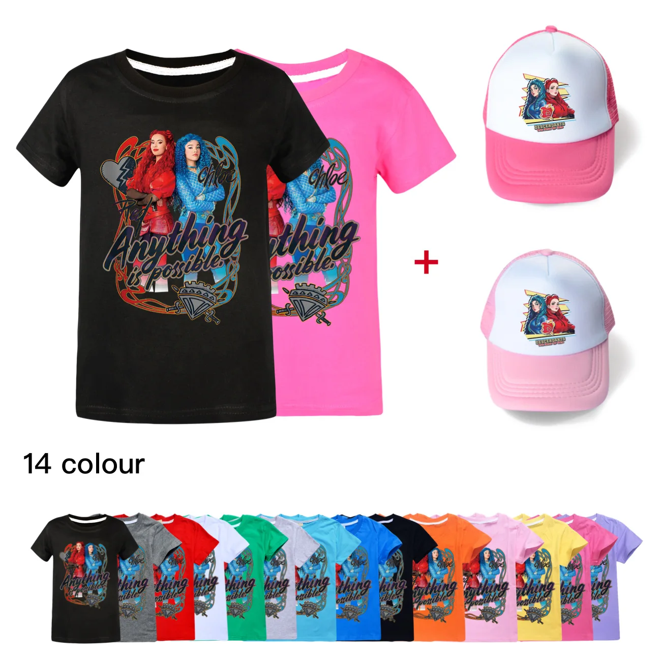 

Summer Kids Descendants 4 Printed T-shirt Children Cartoon Anime TShirt Toddler Baby Short Sleeves Tshirt & Baseball Cap Hat3629