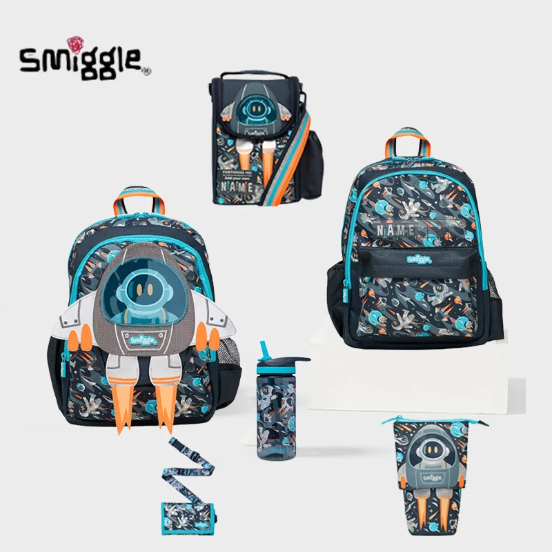 Genuine Australian Smiggle Schoolbag Orange Tail Rocket Backpack Medium Children'S Backpack Water Cup Retractable Pen Bag