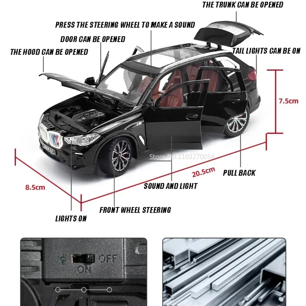 مقياس 1:24 X5 I5M60 M4 ألعاب سيارة سبيكة دييكاست نموذج مع ضوء الصوت التراجع الأبواب مفتوحة مجموعة سيارات مصغرة هدية الصبي