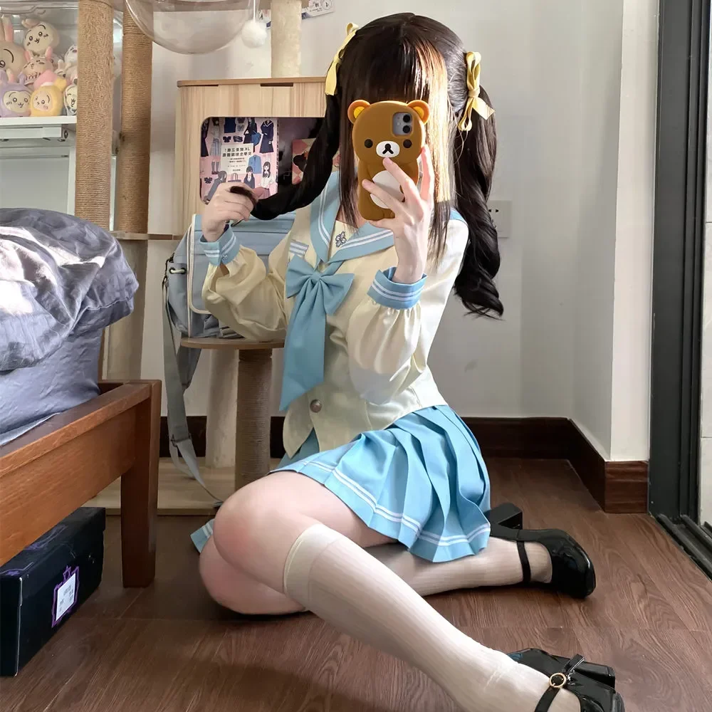Abito da marinaio giapponese maniche lunghe e corte uniforme scolastica Four Seasons Women Cos Anime Girl autentico abito uniforme Jk blu carino